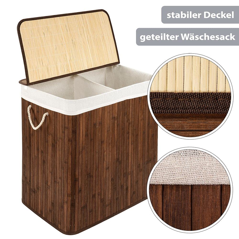 PANA®ECO Bambus Wäschekorb mit Deckel - 104 L, 52x32x63 cm - Farbe: Braun | Herausnehmbarer Wäschesack - Faltbarer Wäschesammler - Kompakt, praktisch, pflegeleicht & robust - 100% Bambus - Viel Platz