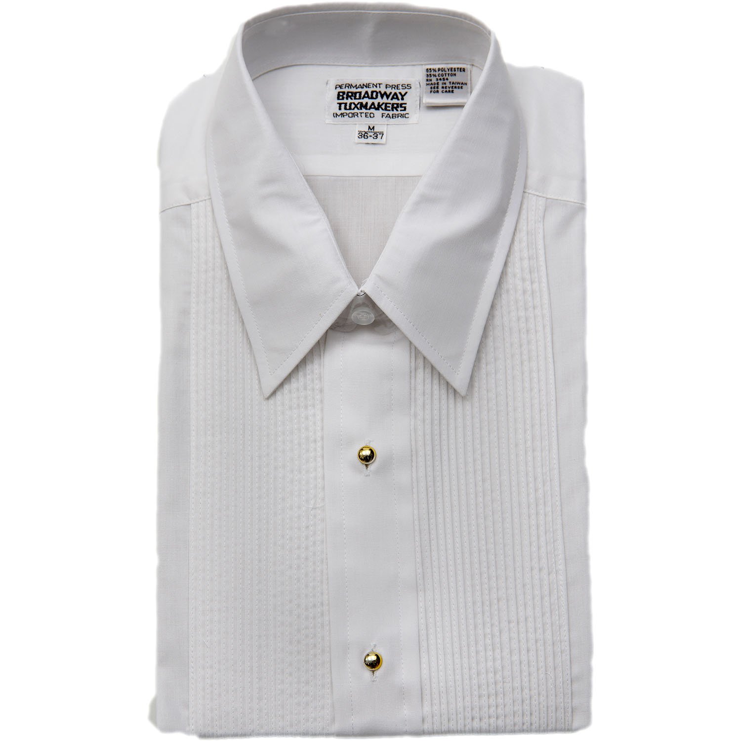 Broadway TuxmakersMens Laydown Collar White Tuxedo Shirt with Gold Studs by