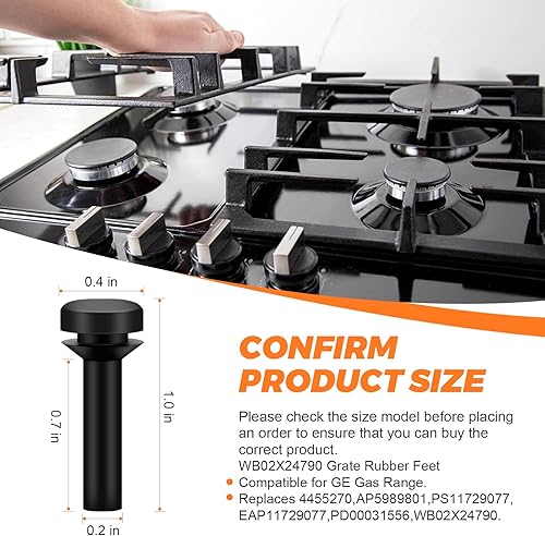 Miniatura 3 de Blutoget - Paquete de 24 patas de goma WB02X24790 para estufa de gas GE, almohadillas de goma para pie de rejilla superior que sustituye a 4455270,