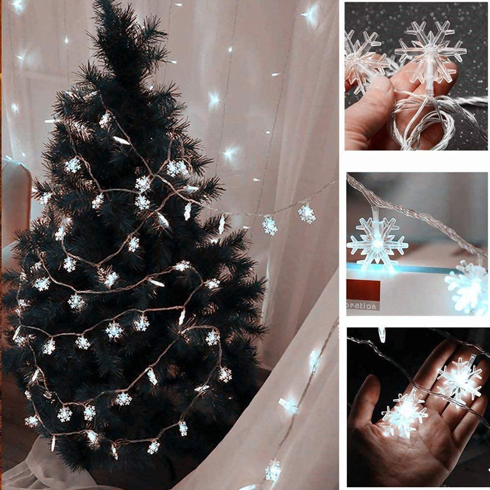 ZPQAODI Catena Luminosa con Fiocco di Neve Stringa di Luce ​10M 80 LED Catena Luminosa Fiocco di Neve a Batteria Luci Stringa Natalizie per Decorazione Natale, giardino, interni ed esterni,bianco