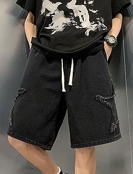 FCOOLYEET Star Jean Shorts Y2k Baggy Black Star Jorts Grunge Denim