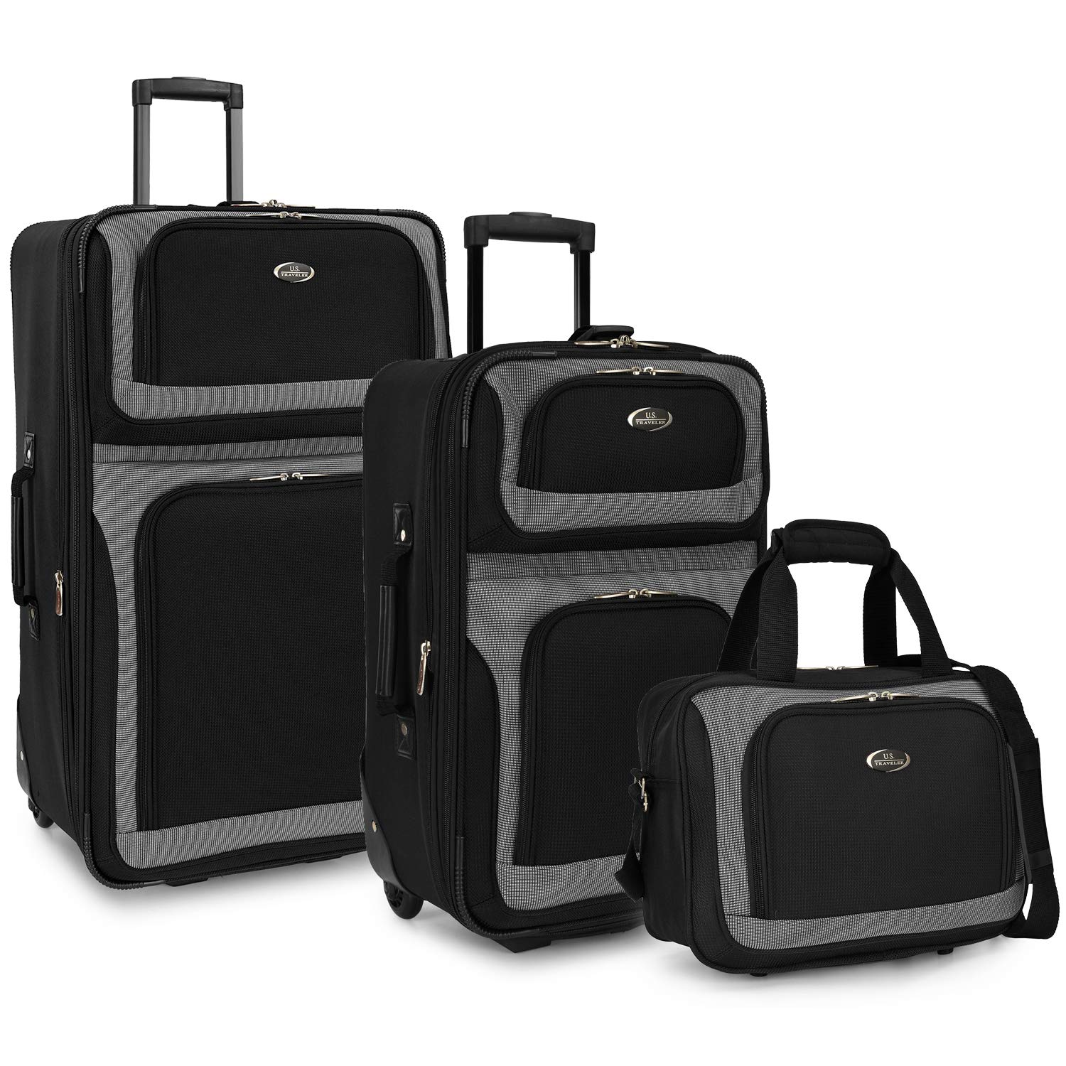 U.S. Traveler New Yorker Lightweight Softside Expandable Travel Rolling Luggage, Black Dobby, 3-Piece Set (15/21/29)