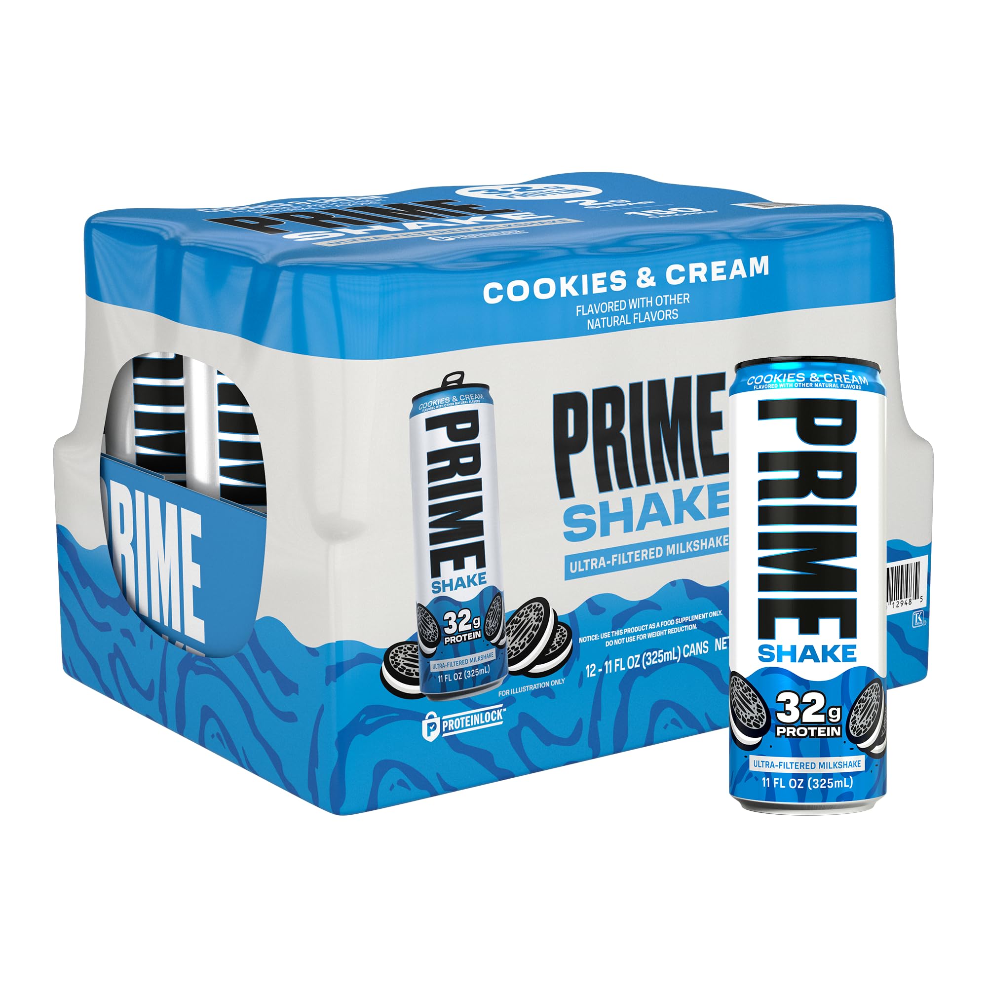 PRIME Shakes, Cookies & Cream, 32g Protein Shake for Muscle Support & Recovery, Ultra-Filtered Milk, Lactose Free, Low Sugar, Low Calorie, Ready to Drink, 11 fl oz, 12 Pack