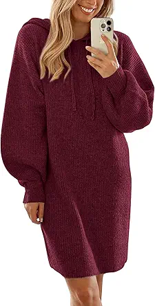 PRETTYGARDEN Womens Fall Sweater Dress Casual Long Sleeve Chunky Knit Pullover Oversized Hoodie Tunic Sweaters Winter Clothes