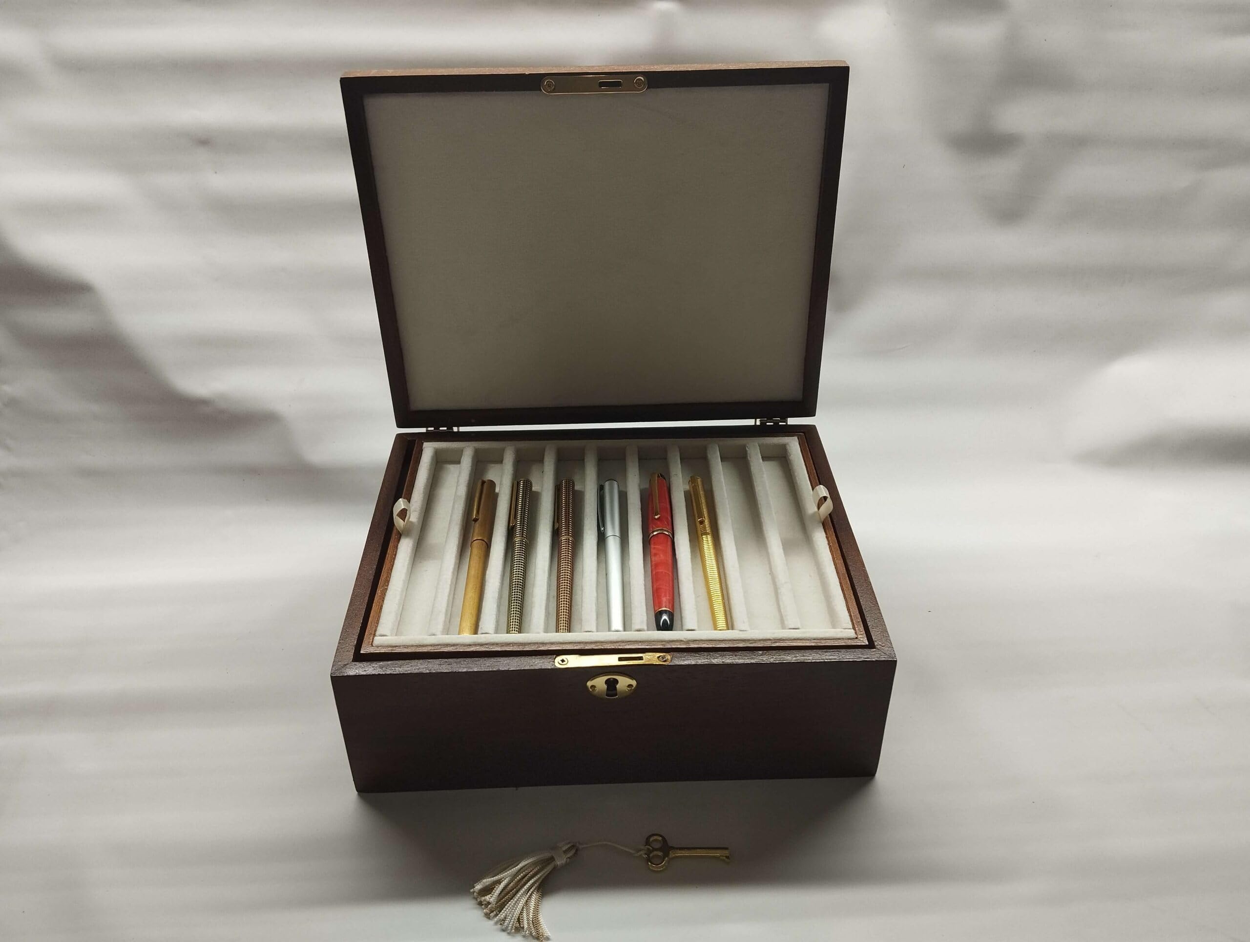 Plumier en bois de bouleau fait main, coffret pour stylos plume avec plateau amovible, 9 compartiments et velours intérieur, artisanat italien