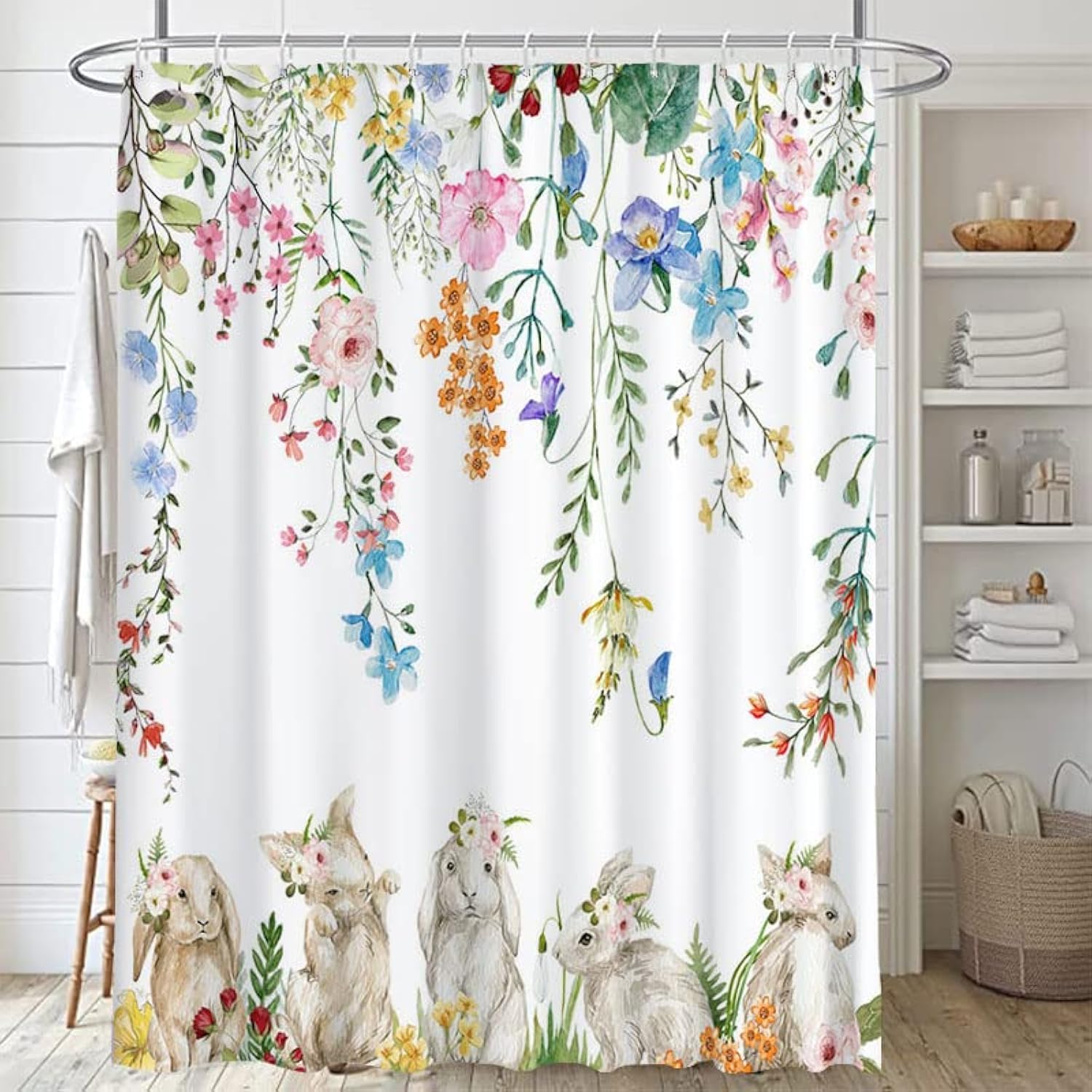 Amazon.com: Lofaris Spring Easter Bunny Shower Curtains for Bathroom ...