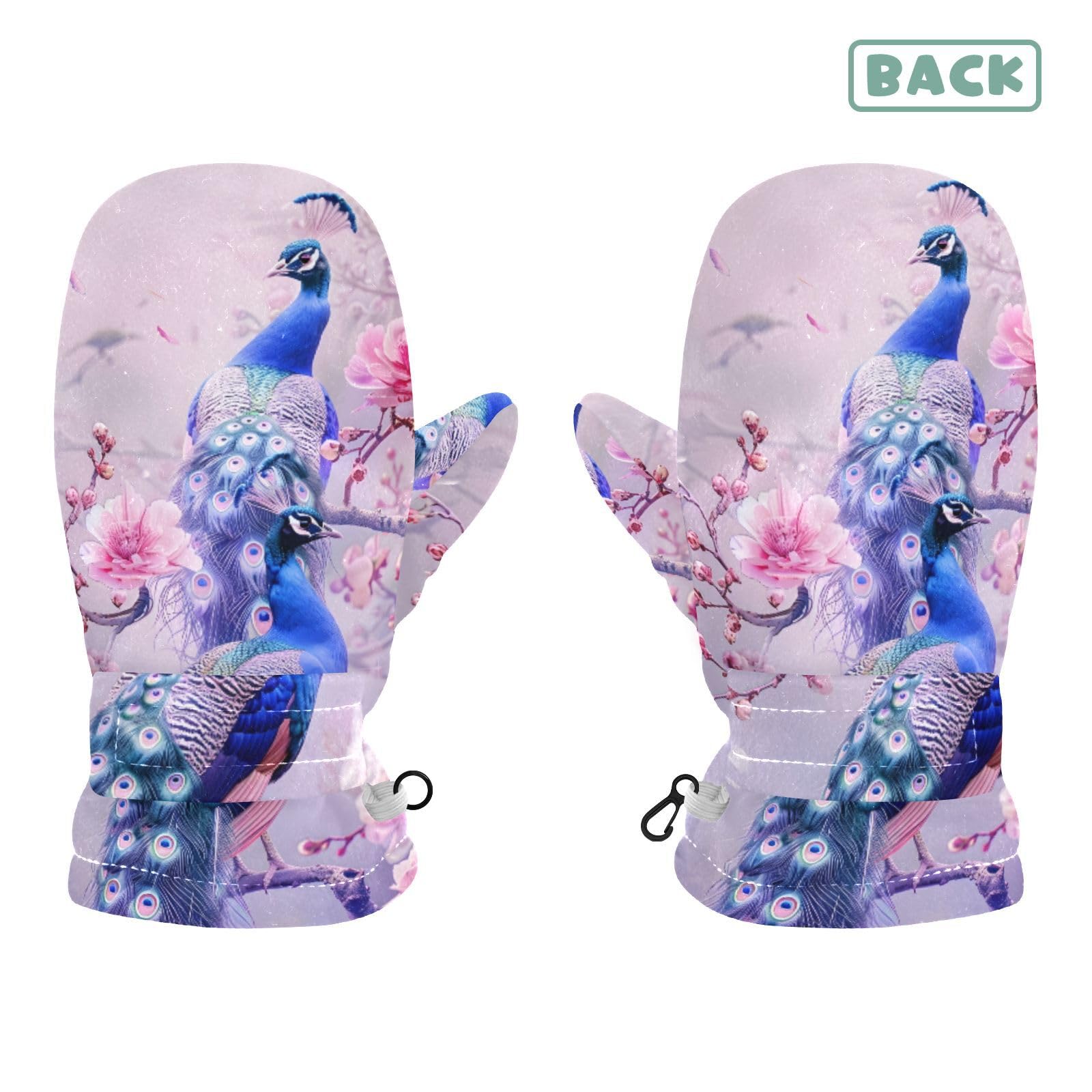 Kid's Winter Gloves Children Warm Gloves A Pair Of Pale Blue Peacocks for Boys Girl Age 4-6 Years