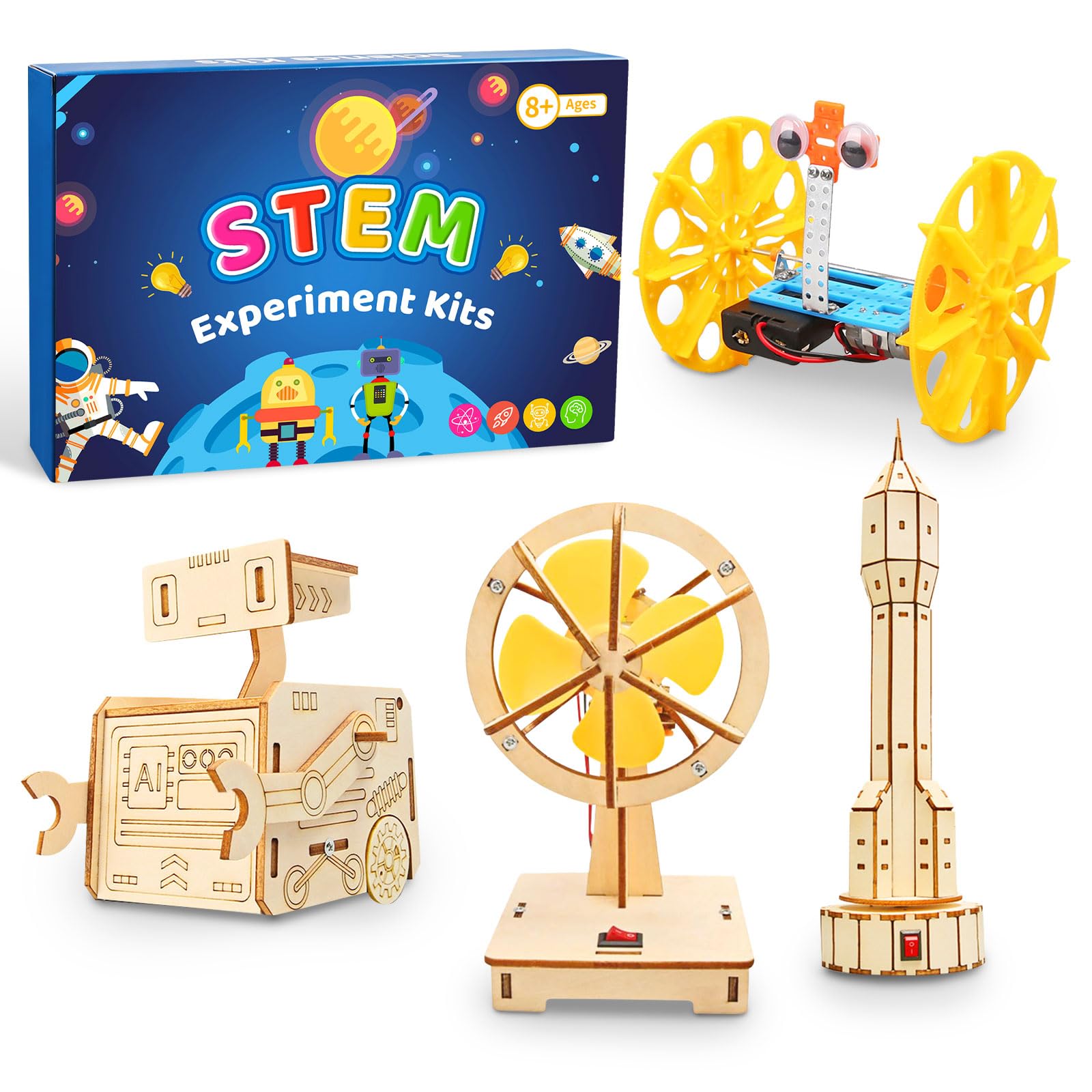 JTgugu 6 Pieces Science Experiments for Kids Ages 8–14, Electronics Kit & Experiment Kit, STEM Science Set, Wooden DIY 3D Puzzle Building Kit, Educational Toy Gift for Boys & Girls