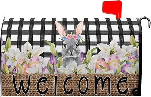 Miniatura 23 de Cubierta magnética para buzón de camión de primavera, con flores de bienvenida, lindo perro Golden Retriever, buzón azul, camioneta colorida