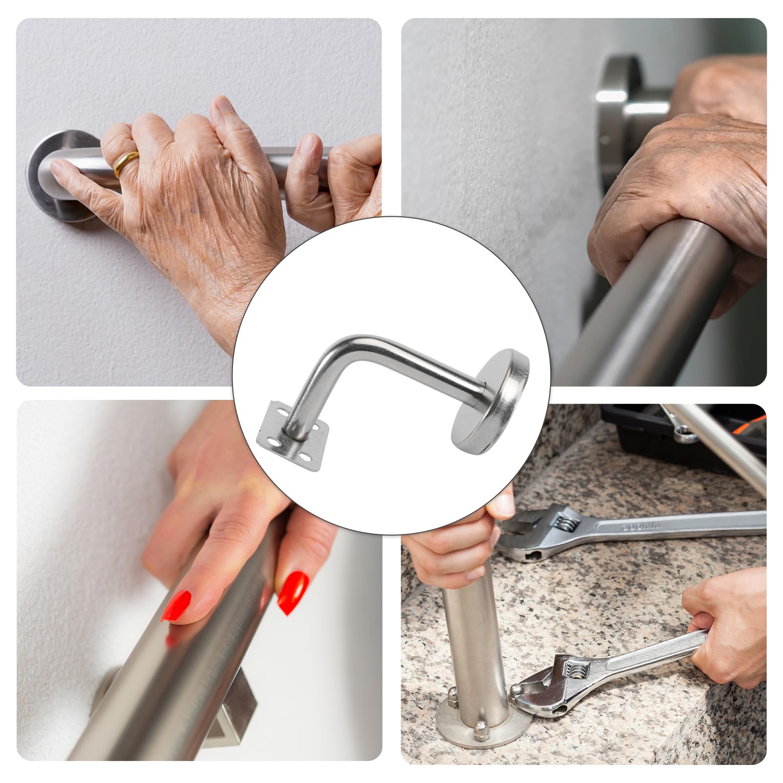 Doitool Lot de 5 supports de rampe d'escalier en acier inoxydable pour rampe murale 6 x 8 x 5 cm
