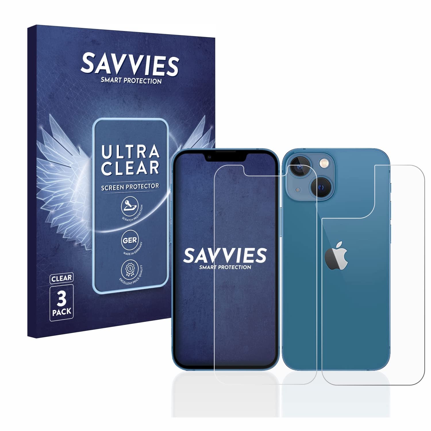 savvies 6 Unidades Protector Pantalla para Apple iPhone 13 mini | (Frontal+Trasero) Transparente Protección Pantalla Made in Germany, Película Ultra Transparente