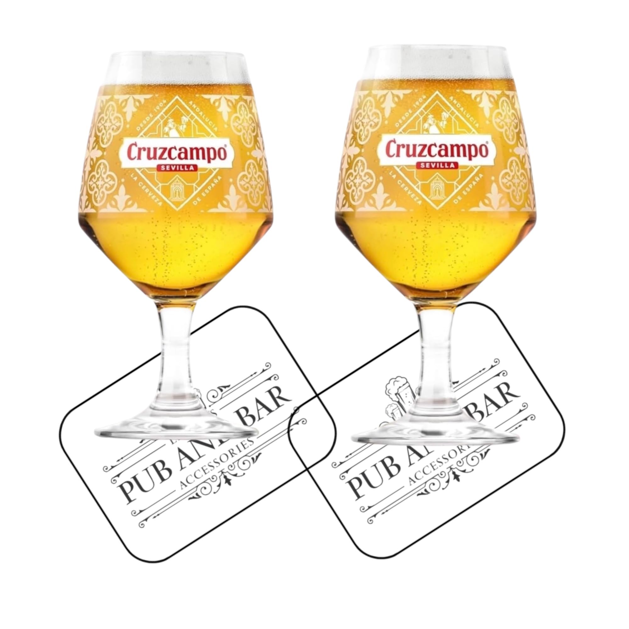 Laurie's Pub and Bar Accessories Cruzcampo Sevilla Beer Glass, Glass, Tulip Shape, 568ml, Set of 2