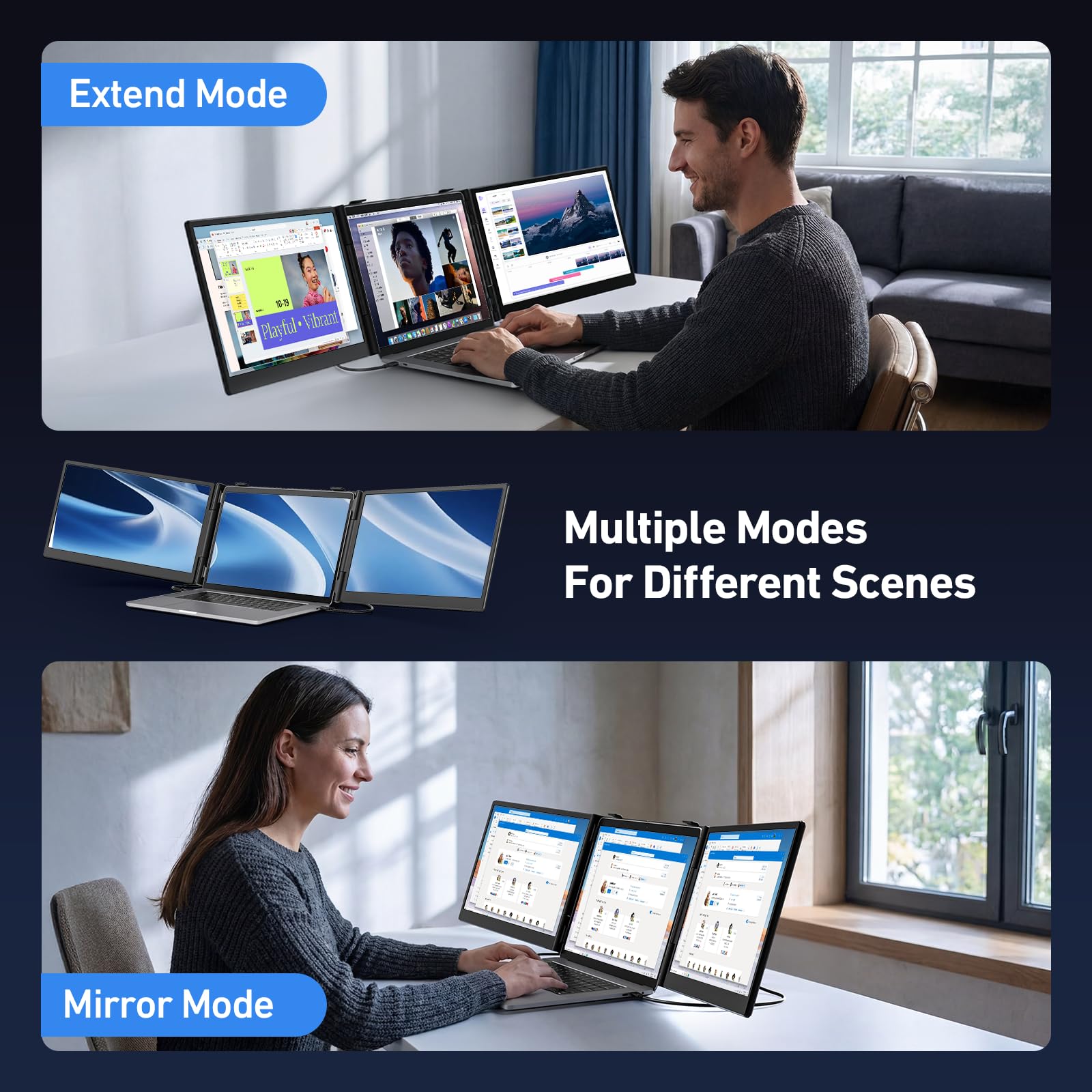 Vixtan 14" Triple Laptop Screen Extender, 3.0 lbs Lightweight FHD IPS Portable Monitor for Laptop, USB-C Plug & Play Multi Screen Attachment for 13-17.3" laptops with Windows/Mac/Chrome view 8