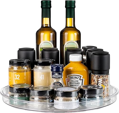 Miniatura 10 de vacane Organizador Lazy Susan Transparente, Plataforma Giratoria Lazy Susan de Plástico Antideslizante de 11" para Gabinete, Organizador de Gabinete