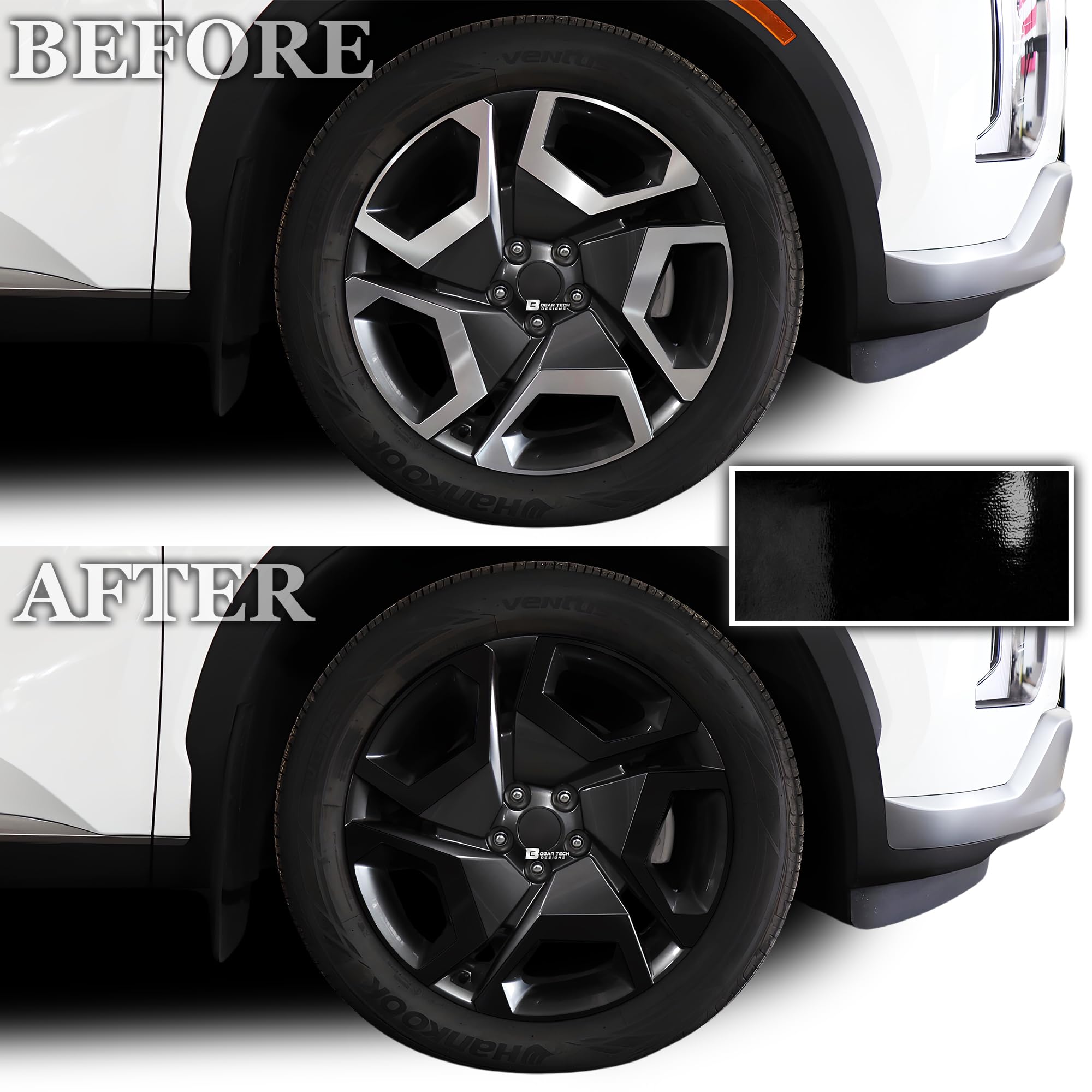 BOGAR TECH DESIGNS Rim Chrome Delete Dechrome Film Overlay Compatible with Hyundai Palisade 2020-2025 Gloss Black — view 3