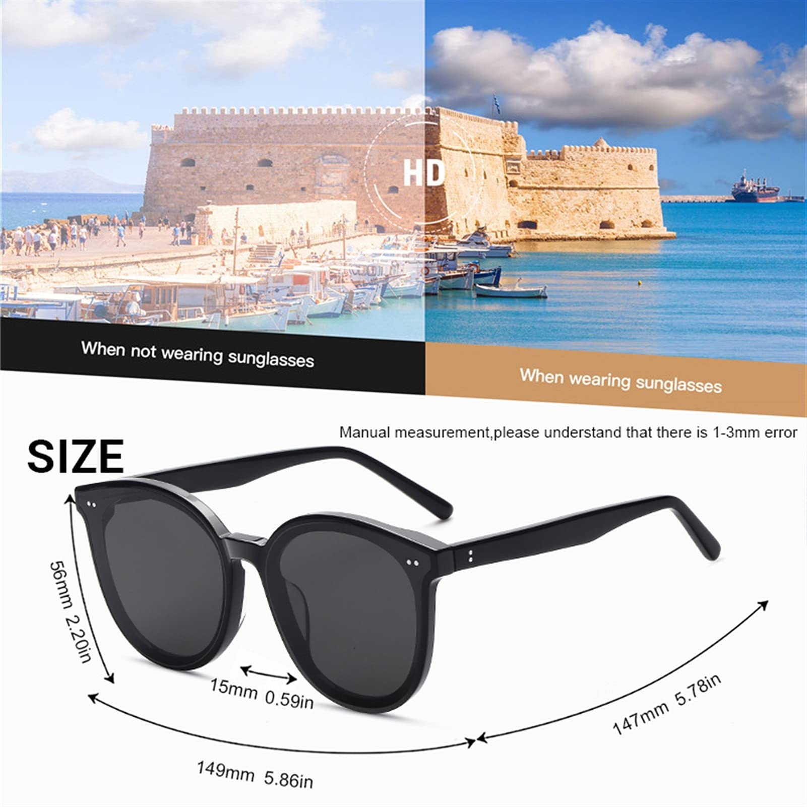 Lunettes de Soleil Lunettes de Soleil Rondes de la Marque de Luxe pour Femmes (Lenses Color : C1)