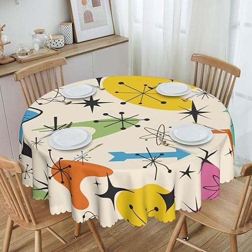 Mantel redondo moderno de mediados de siglo de los años 50 de 60 pulgadas para comedor lavable para vacaciones hogar picnic fiesta boda bufé fiestas
