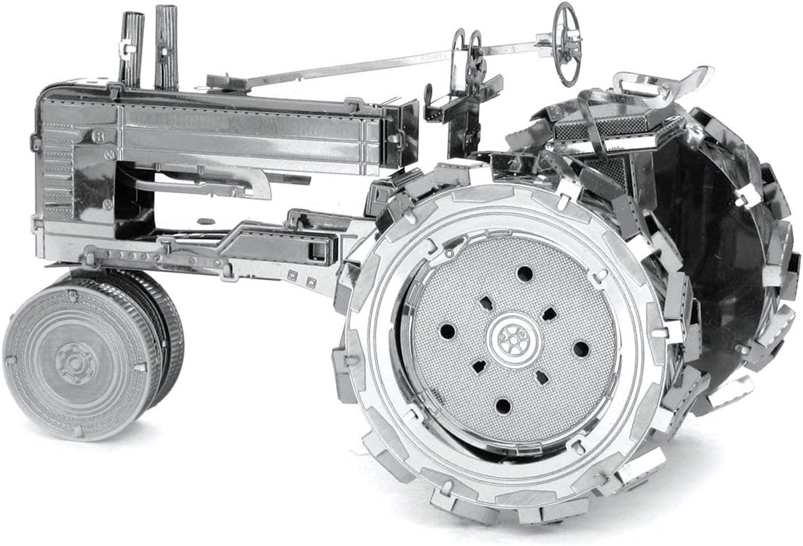 Assembled Metal Earth Farm Tractor model, rear-side view