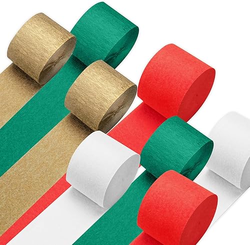 PIGETALE Serpentinas de papel crepé 8 rollos de 656 pies, paquete de serpentinas de fiesta verdes, rojas, doradas y blancas para decoraciones de