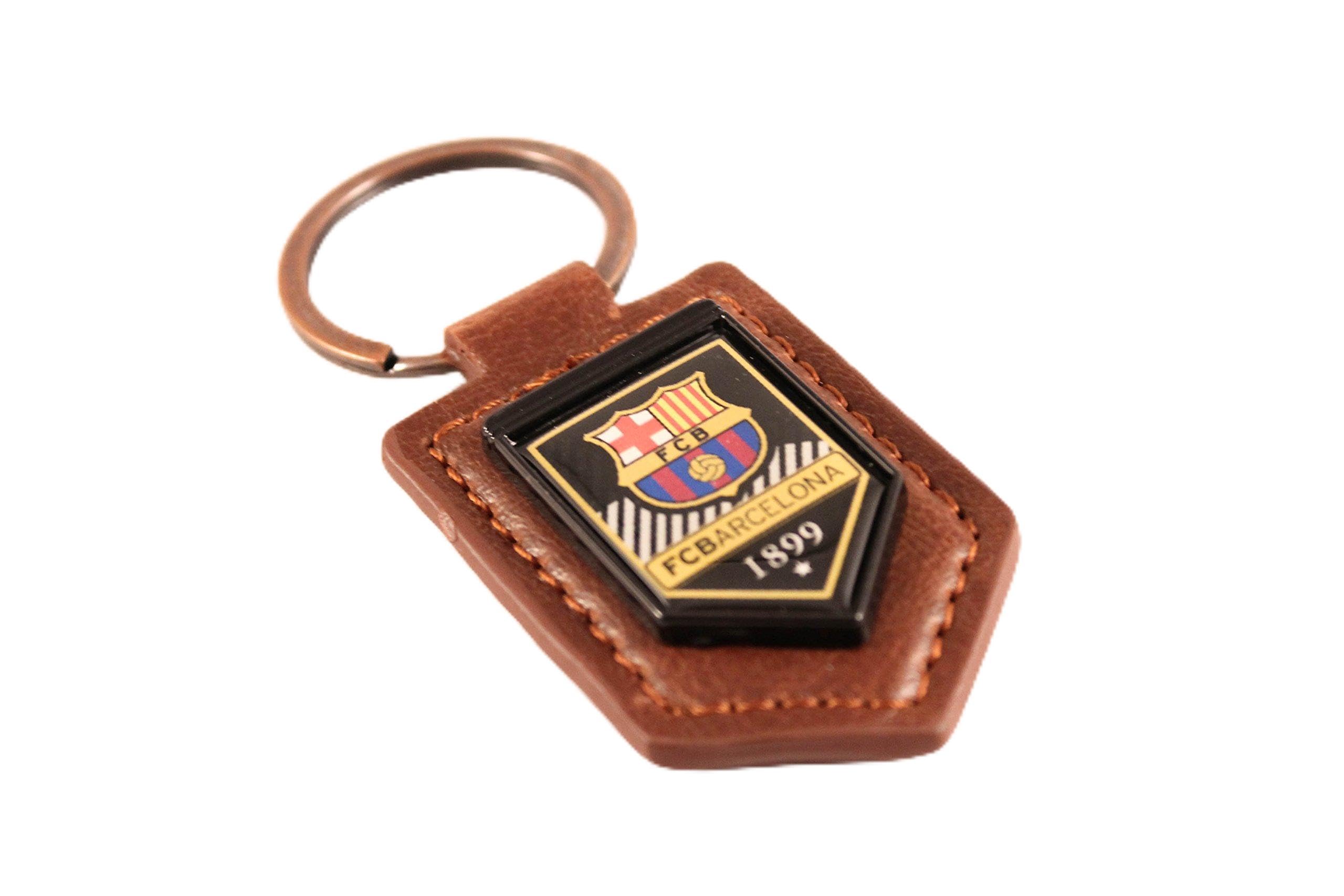 Official FC BARCELONA crested leather fob keyring