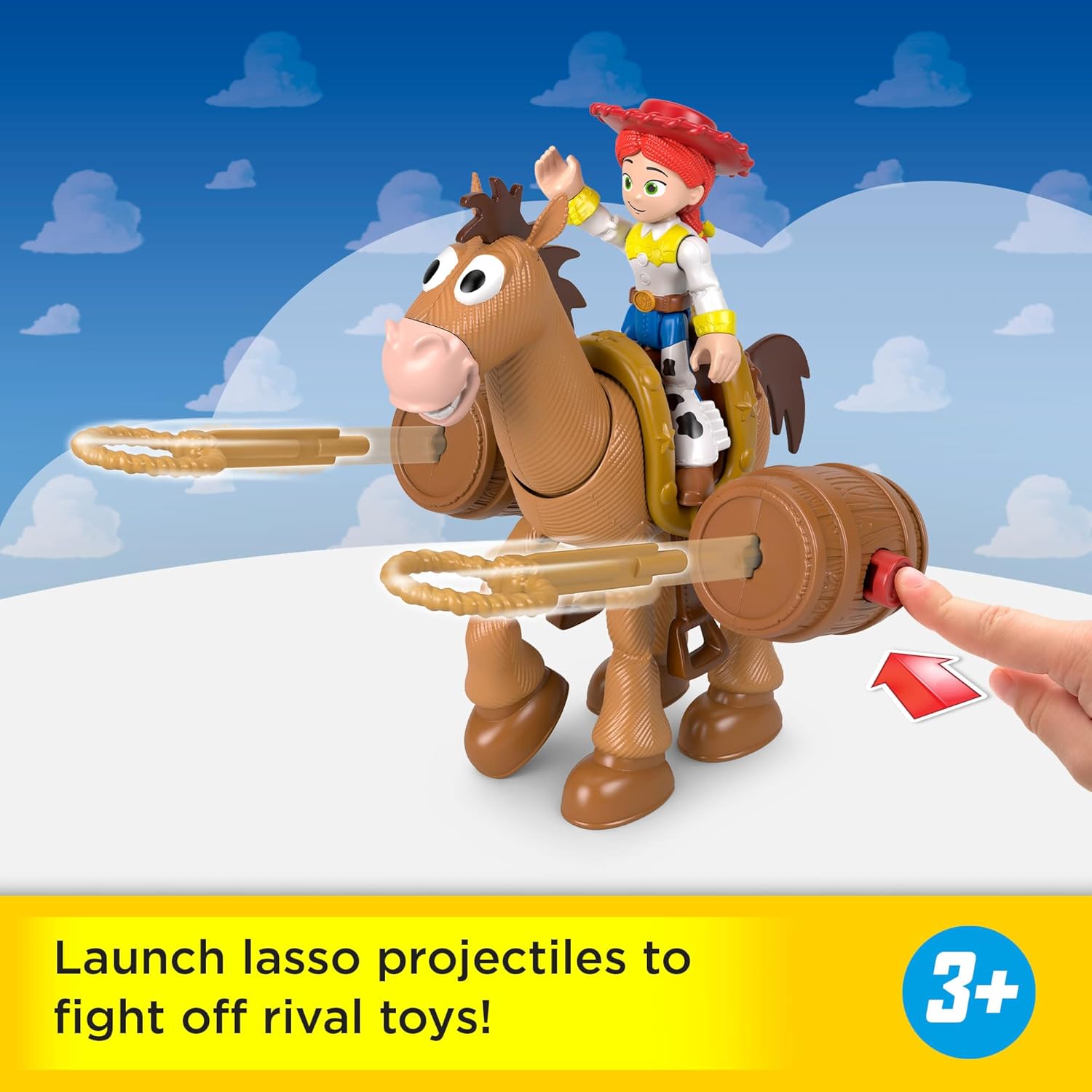 Fisher-Price Imaginext Jessie & Bullseye Play Set, 3-inch Action Figure, Bullseye Horse, Saddle & Lasso Projectiles, Inspired by Disney and Pixar Toy Story