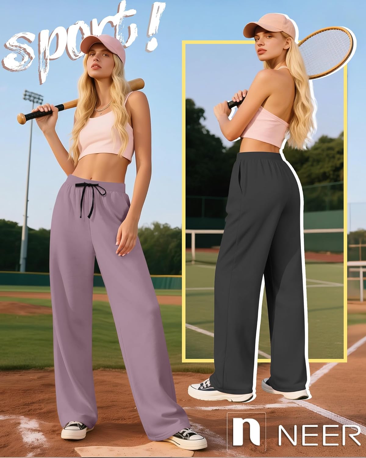 Neer 3 Pack Women's Yoga Sweatpants Wide Leg Drawstring Baggy Pants Casual Loose Workout Open Bottom Lounge Pants - Image 3