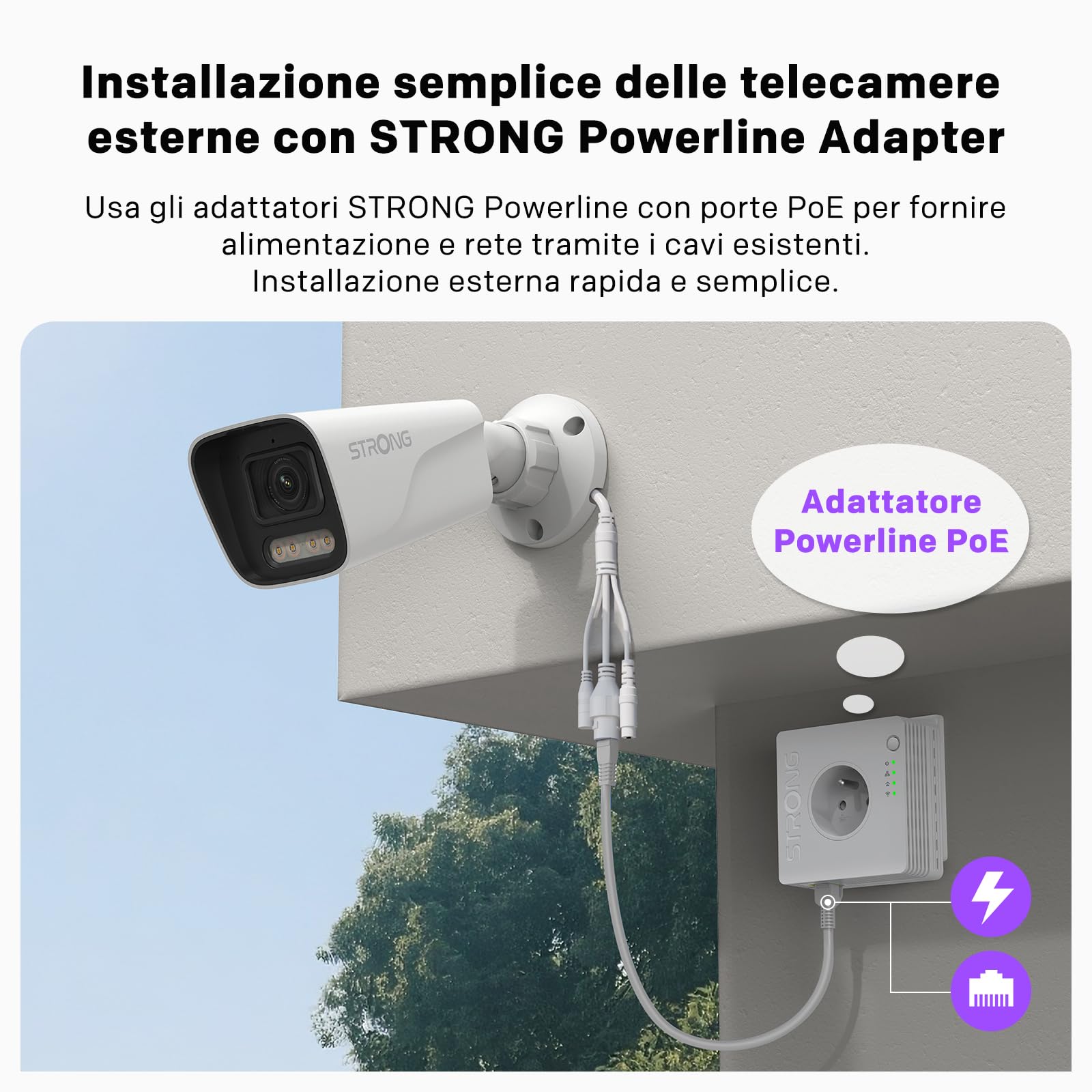Strong Telecamera Esterna 3K 5MP, Sicurezza PoE con Rilevamento Movimento/Umano, Visione Notturna, Avvisi Veicoli, IP67 Impermeabile, Microfono Integrato, Registrazione NVR/Cloud, Controllo App