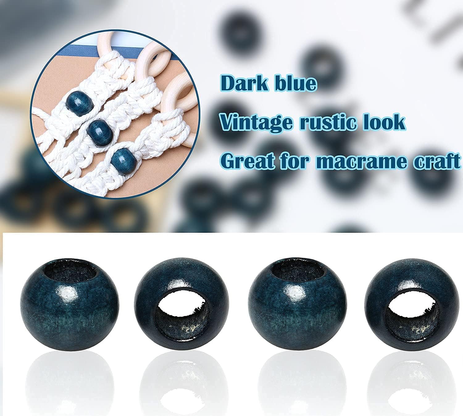 woodeni 20mm Round Navy Wooden Beads, 50pcs, Large Hole, Perfect for Jewelry Making, Garlands, Home Decor - Image 2