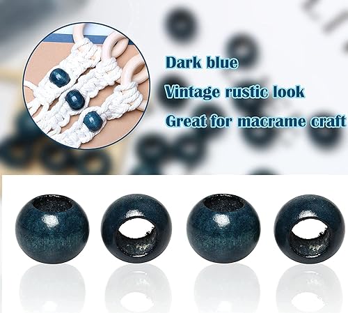 Miniatura 2 de Cuentas de madera de macramé de 0.78 pulgadas con agujero grande de 0.39 pulgadas (0.394 in), cuentas de macramé de madera redondas espaciadoras