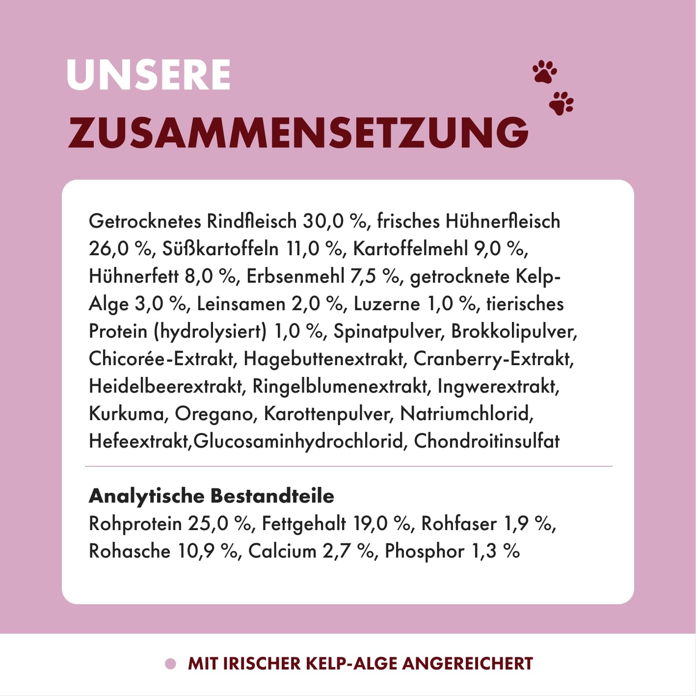 Irish Pure Trockenfutter Adult 12kg Weiderind & Freiland-Huhn mit Kelp-Alge Getreidefrei Sensitiv Hundetrockenfutter