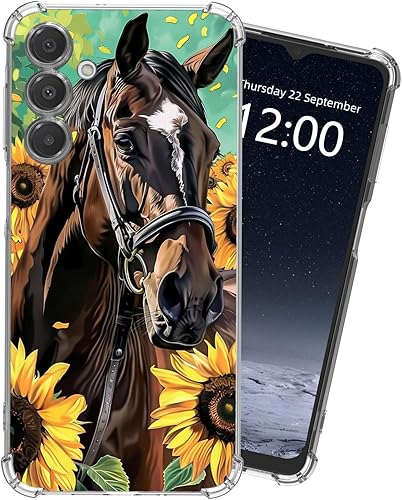 KUJKBFWJ for Samsung Galaxy A15 Clear Case with [Horse with Sunflower], Non-Yell