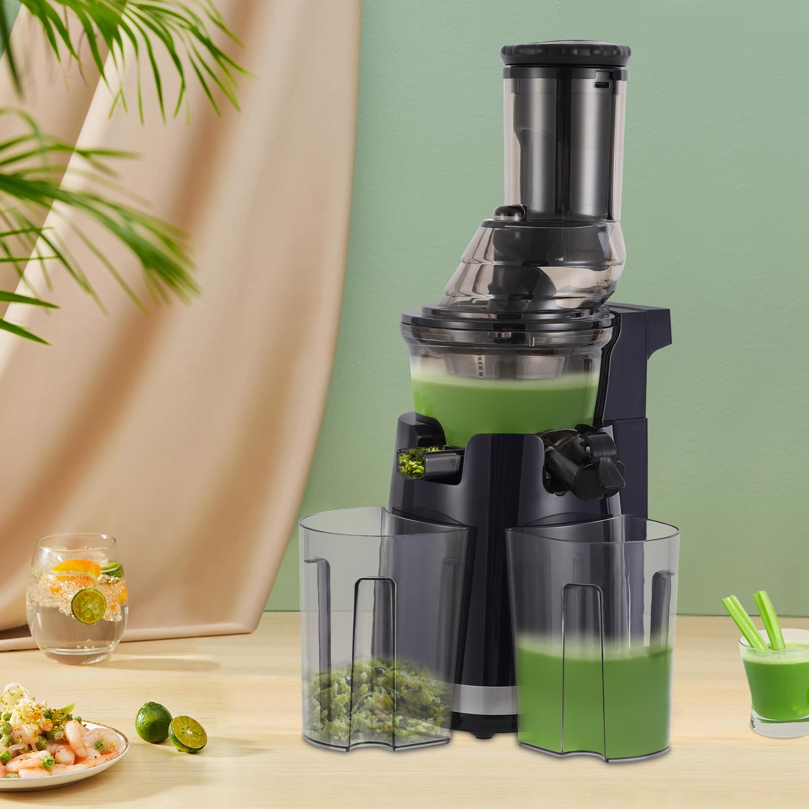 Bokknppo Cold Press Juicer Slow Juicer with Wide Feed Chute 250W Electric Masticating Juice Extractor for Whole Vegetables Fruits,Easy to Clean