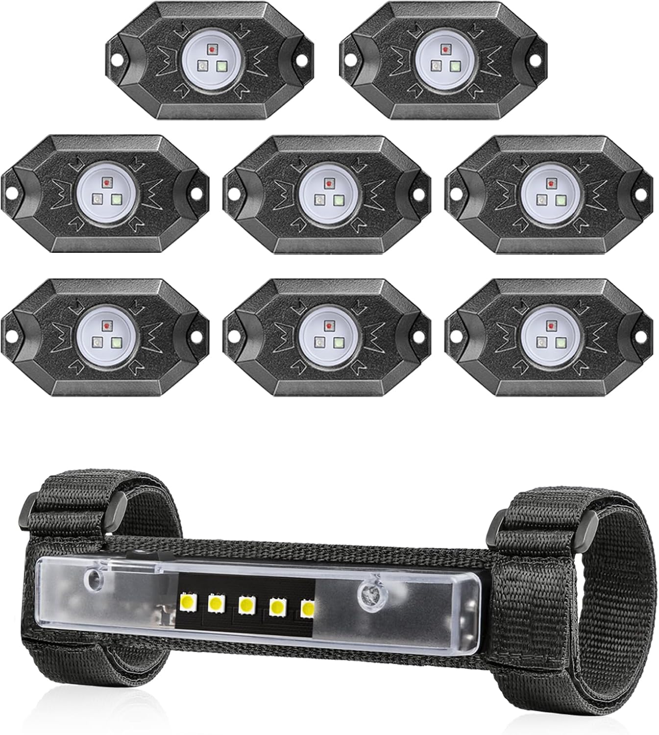 OFFROADTOWN 8Pods RGB Rock Light Kits with LED Dome Light