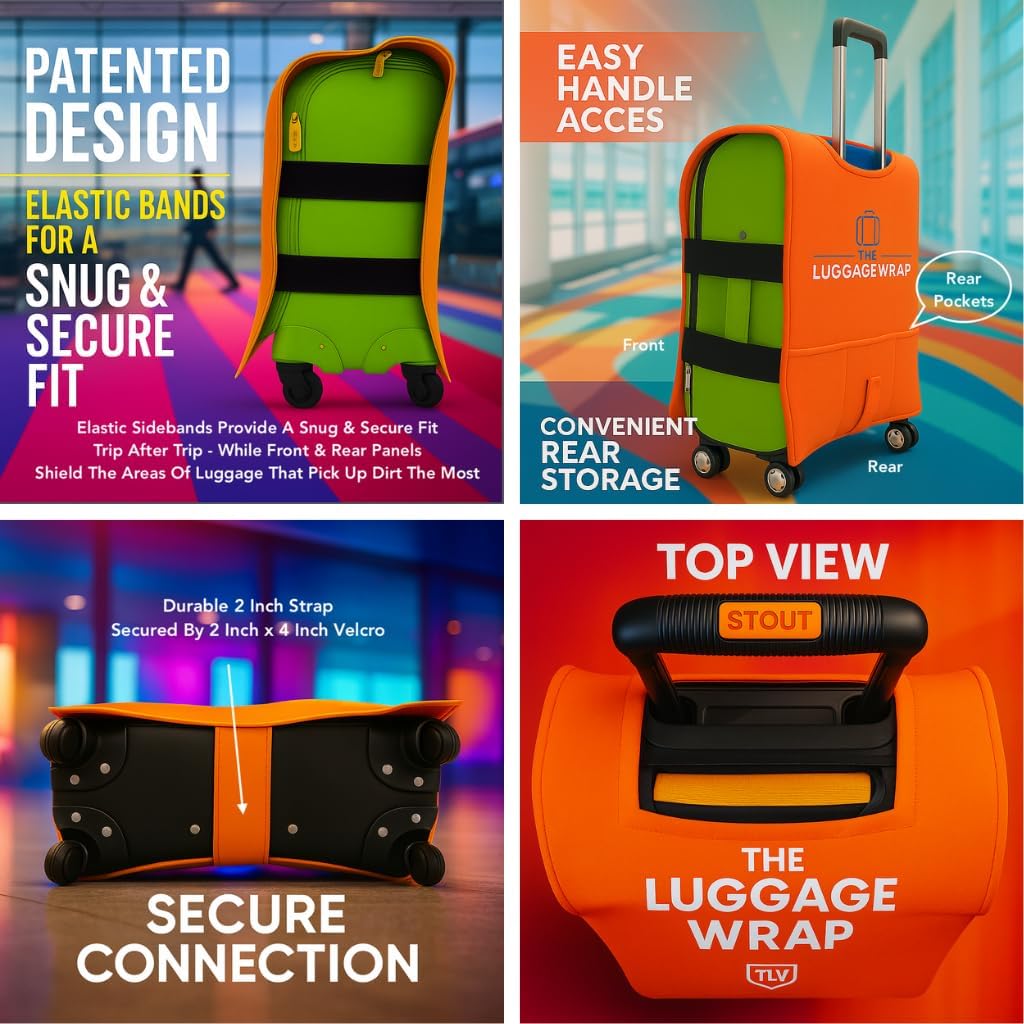 Small, Opulent Orange Water-Resistant Luggage Covers for Suitcase TSA Approved for 19"-21" - Durable Patented Design Suitcase Covers for Luggage, Fundas para Maletas, Travel Accessories