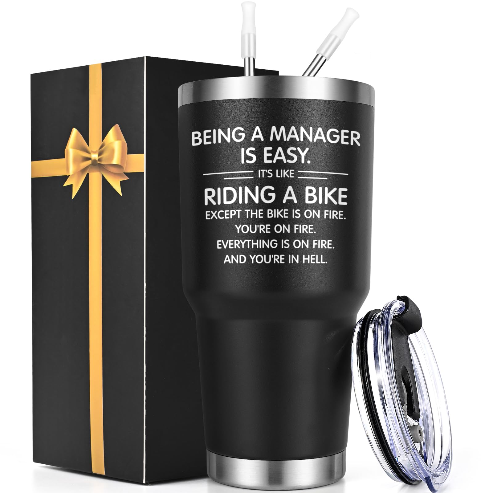 Lifecapido Manager Gifts, Being A Manager Is Easy 30oz Tumbler, Funny Gifts Christmas Gifts Birthday Gifts Appreciation Gifts for Men Managers Leader Coworkers, Black