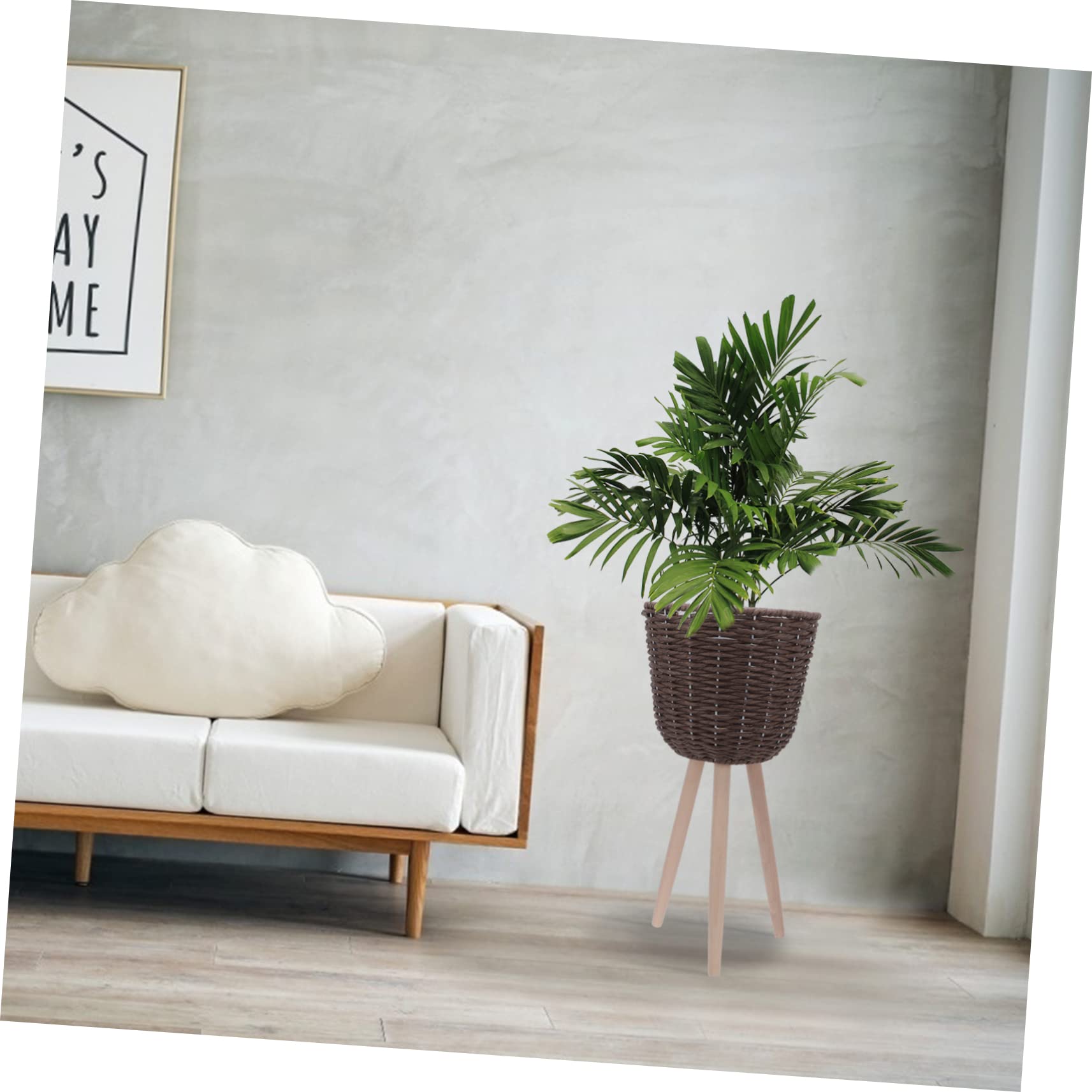 Yardwe Cestino Portapianta da Terra in Rattan e Legno con Staffa Angolare