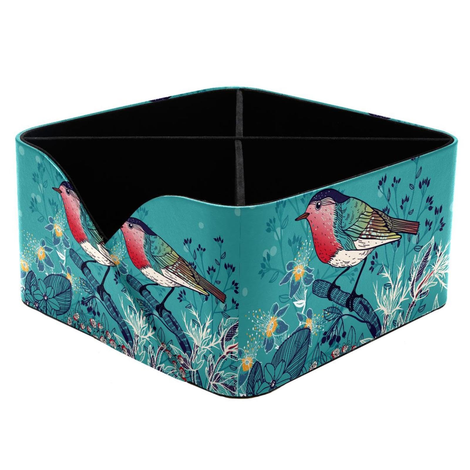 KengjuTesu Bird and Wild Herbs Desktop Organizer Pen Holder, Rectangular Pencil Cup for Office, Study and Makeup Stations