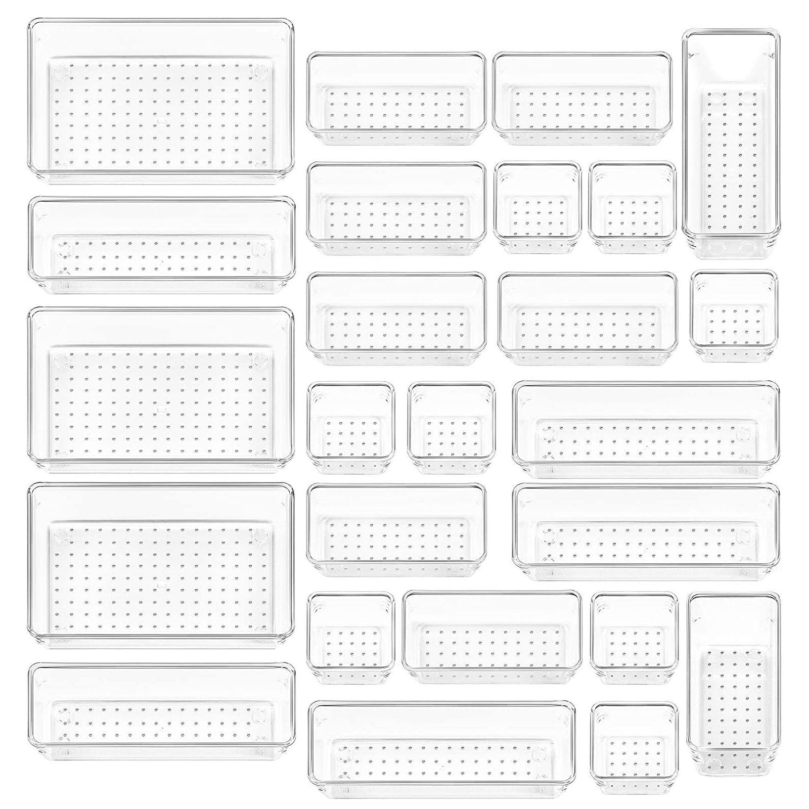 Oxxggkao Multipurpose Drawer Organizers Trays Multiple Size Bathroom Drawer Tray Set Clear Storage Container Bedroom Organization