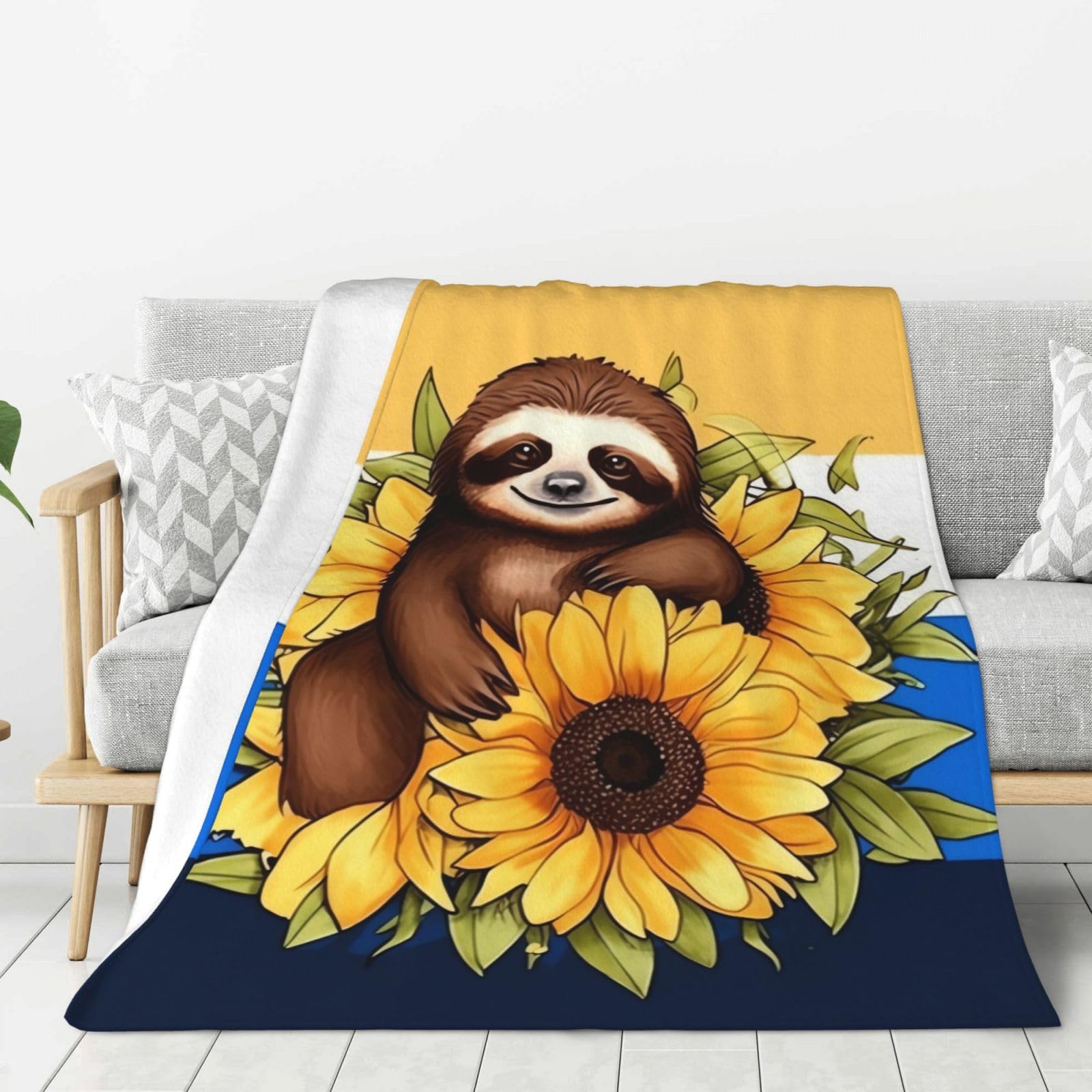 Couverture en flanelle paresseux tournesol 152x127 cm pour canapé et lit