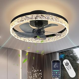 AHAWILL Deckenventilator mit Beleuchtung 50 cm, LED-Deckenlampe mit Fernbedienung und App, Flacher Deckenventilator, Dimmbar, 6 Geschwindigkeitsstufen, Reversibel, mit Timer