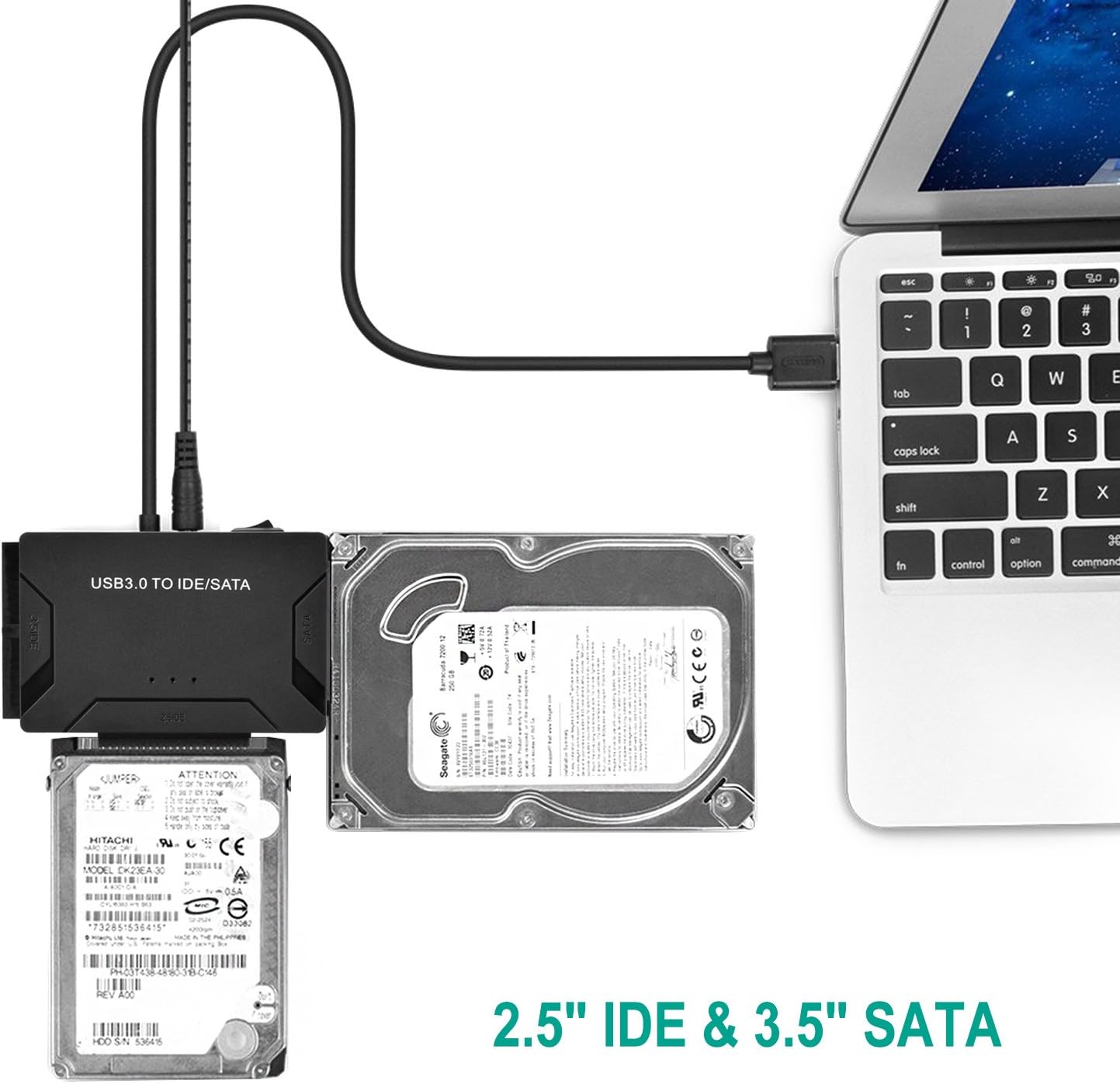 AGPtEK USB 3.0 to IDE/SATA Converter Adapter with Power Switch for 2.5"/3.5" SATA/IDE/SSD Hard Drive Disks, Support 2TB, Include 12V 2APower Adapter & USB 3.0 Cable