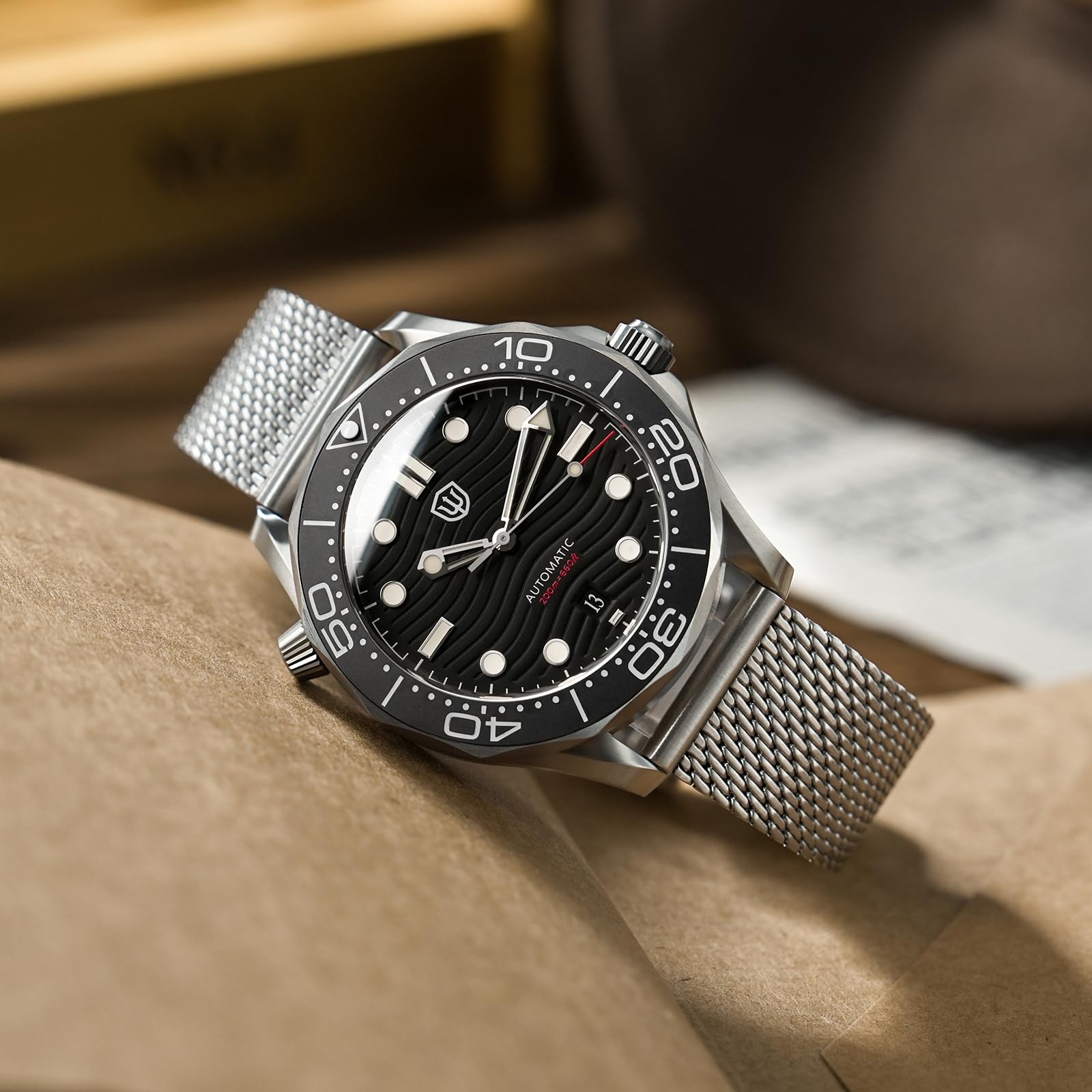watchdives WD007 39mm Titanium Automatik Taucheruhr für Herren, PT5000 Hochfrequenz Mechanisches Uhrwerk, Grad 2 Titangehäuse, Top Hat Saphirglas, 200M Wasserdicht, BGW9 Leuchtende Militär Taucheruhr