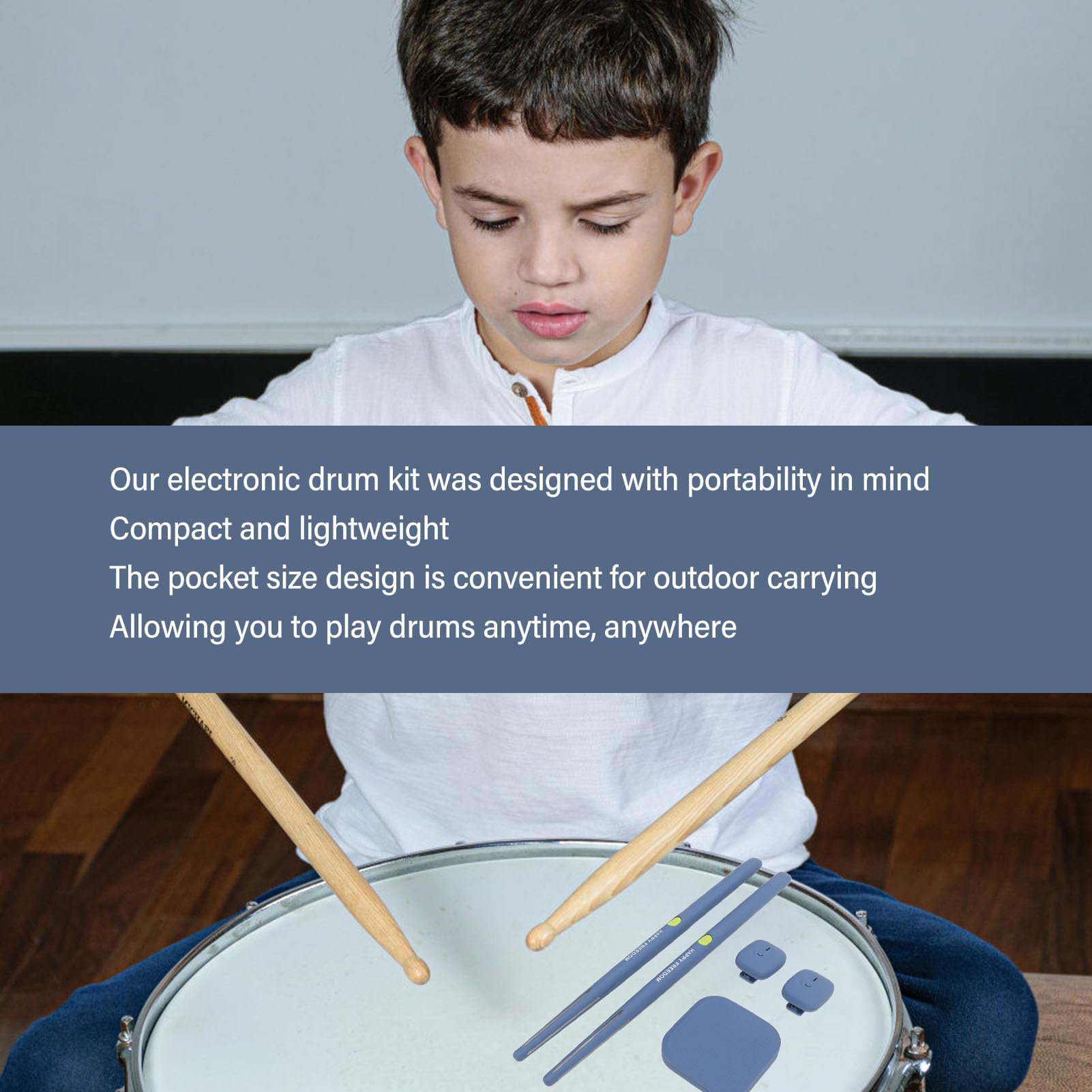 Set di Batteria per realt¨¤ Virtuale, Kit di Batteria Elettronica Portatile per Principianti Bambini Adulti per Casa, Ufficio, Giardini, Parchi (BLUE)
