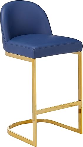 Iconic Home Xander FBS9474-AN - Taburete de bar tapizado de piel sintética, diseño sin brazos, media luna, chapado en oro, base en forma de U,