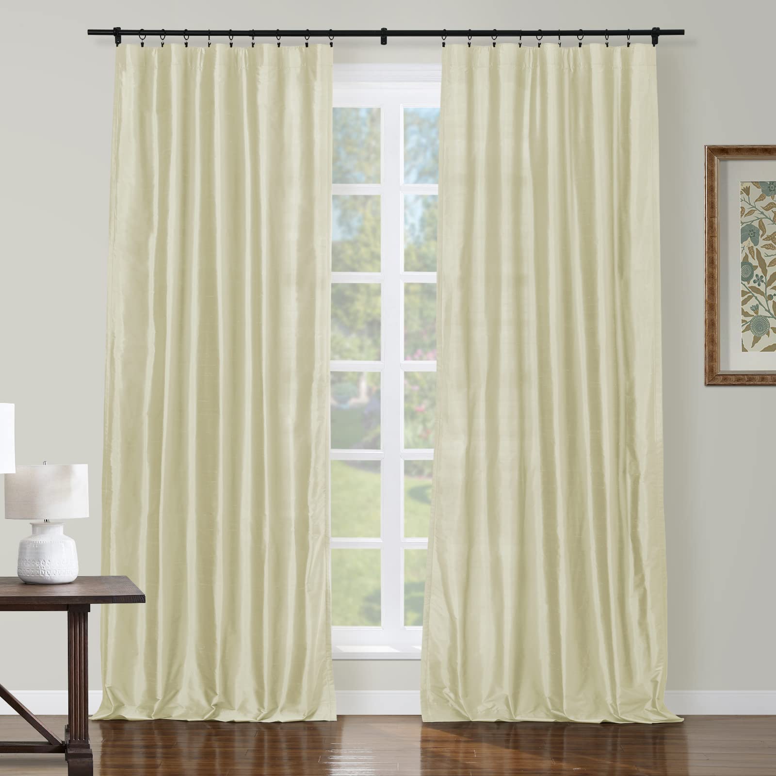 ChadMade Soft 100% Dupioni Silk Curtain Light Filtering Eco-Friendly Window Treatment, Back Tab Rod Pocket Privacy Protection Extra Long Curtain, 50 x