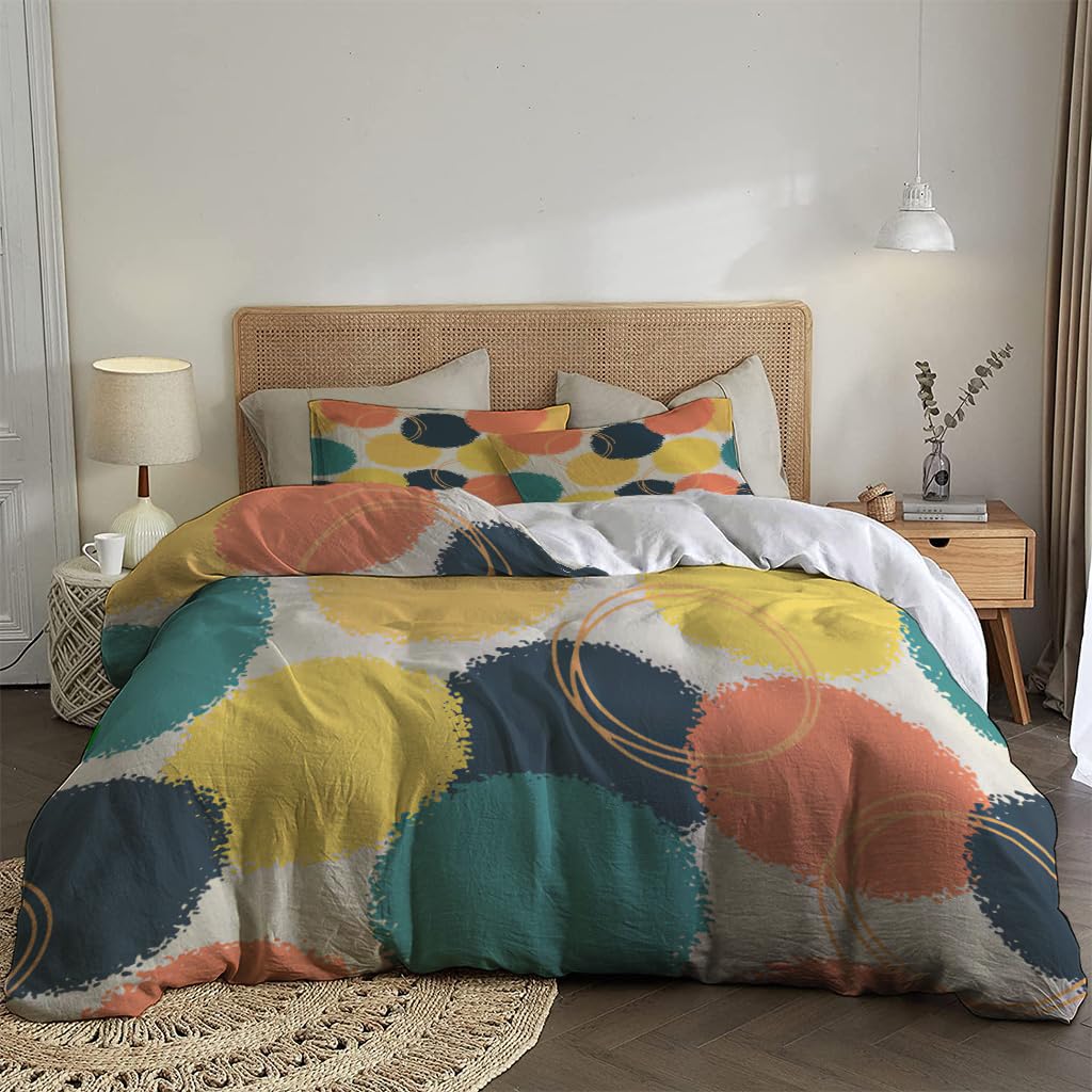 NIBAINLO 布団カバー抽象的なカラフルな円と図形 肌に優しい ピーチスキン加工 掛け布団カバー 和式 洋式 あったか 布団カバーセット リバーシブル ホームステイ ホテル 家庭兼用