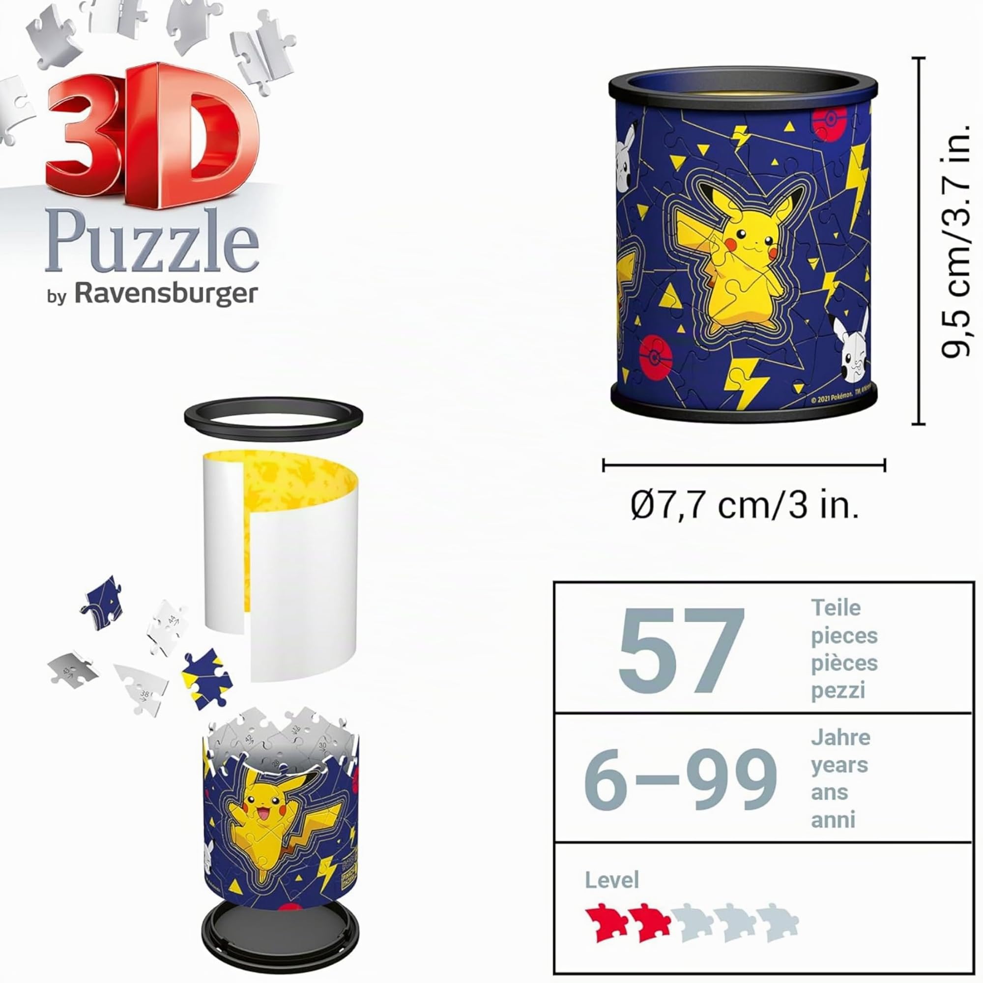 Ravensburger Pokemon Puzzle 3D Portapenne 57 Pezzi Regalo Bambino 6 Anni Gioco Gadget Pikachu