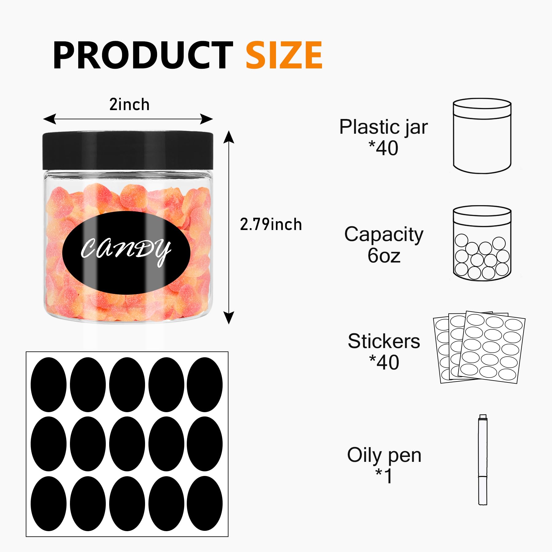 6oz Plastic Potten met Zwarte Deksels 40 Stks Lege Plastic Pot Potten Ronde Hervulbare Clear Slijm Containers Potten Luchtdichte Plastic Opslag Potten voor Reizen Opslag Thuis Keuken Voedsel Slijm