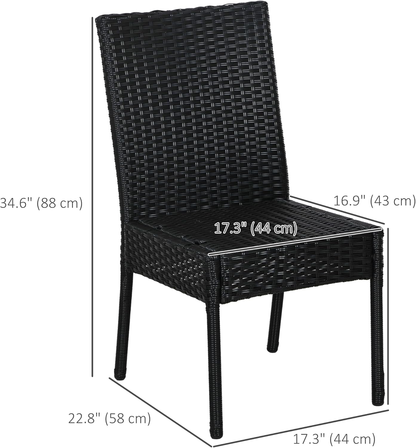 Outsunny 4 PE Rattan Outdoor Dining Chairs with Cushions, Patio Wicker Dining Chairs with Backrests for Porch, Deck, Garden, Black