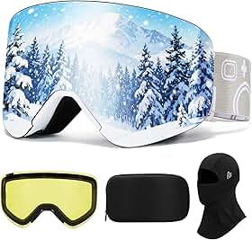 VCOROS Óculos magnéticos de esqui com proteção UV400 para snowboard OTG antinevoeiro para motos de neve, esqui, patinação